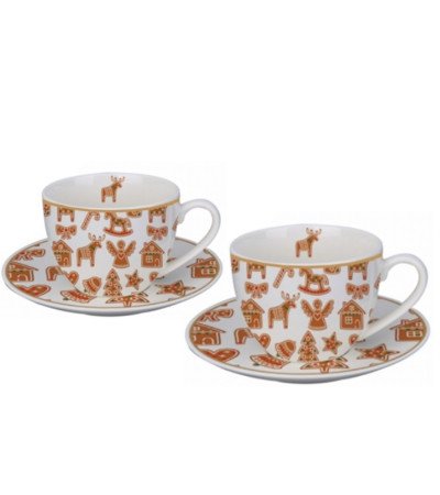 Set Christmas Collection 2 Tazze Con Piattino Gingerbread Bianco