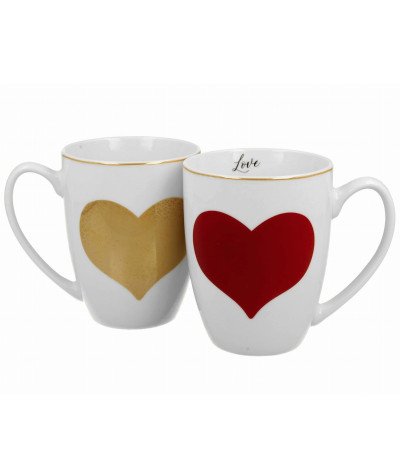 Set 2 Mugs Cuori Rossi & Oro In Confezione Regalo