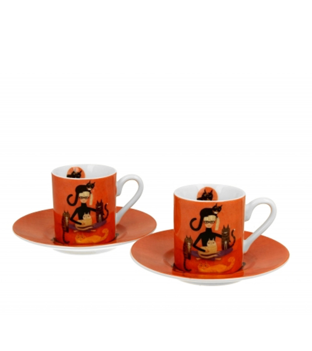 Tazzine Caffè con piattino  "Cindy & Cats"  Gift Box 2pz