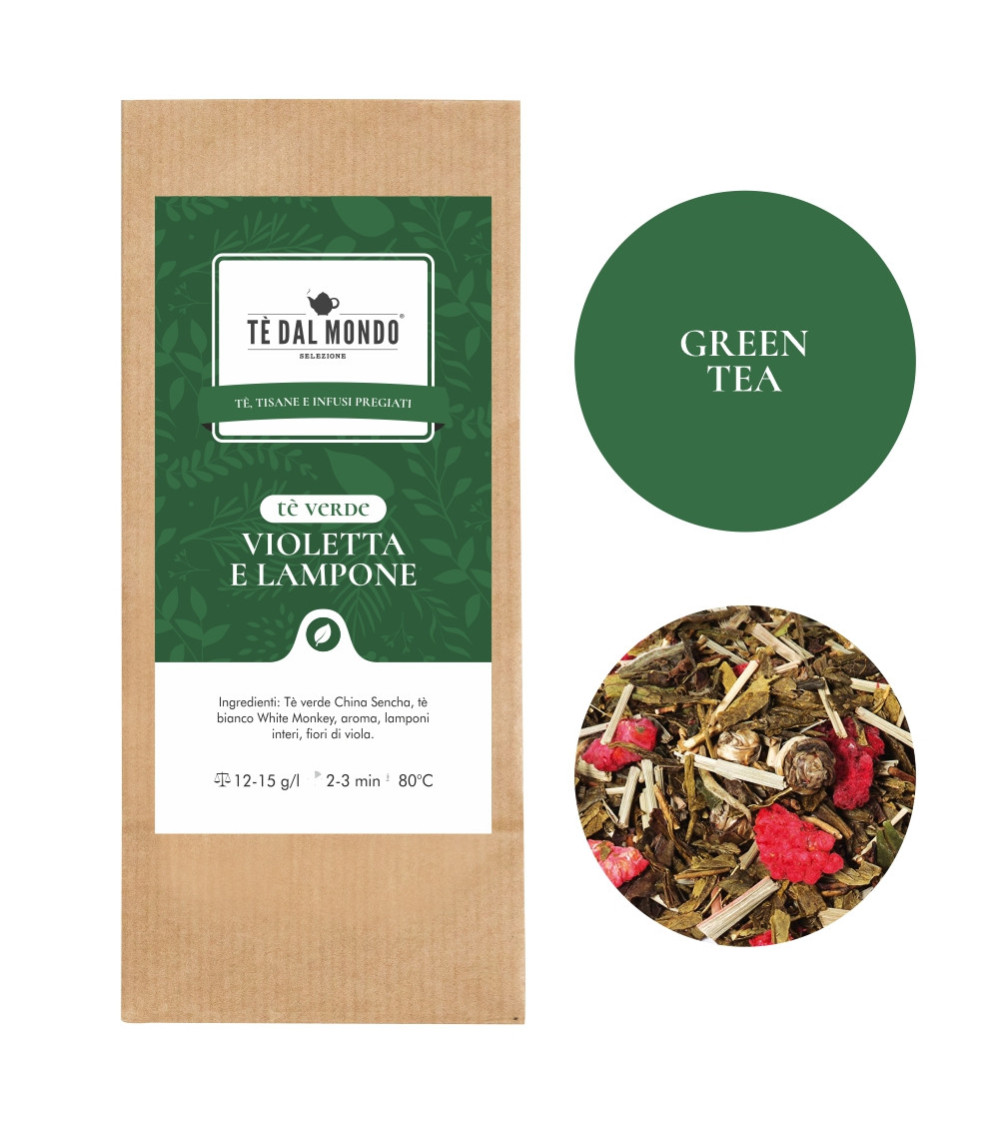Tè Verde VIOLETTA e LAMPONE Busta da 1 Kg + 15 Etichette Tè Verde VIOLETTA e LAMPONE Busta da 1 Kg + 15 Etichette