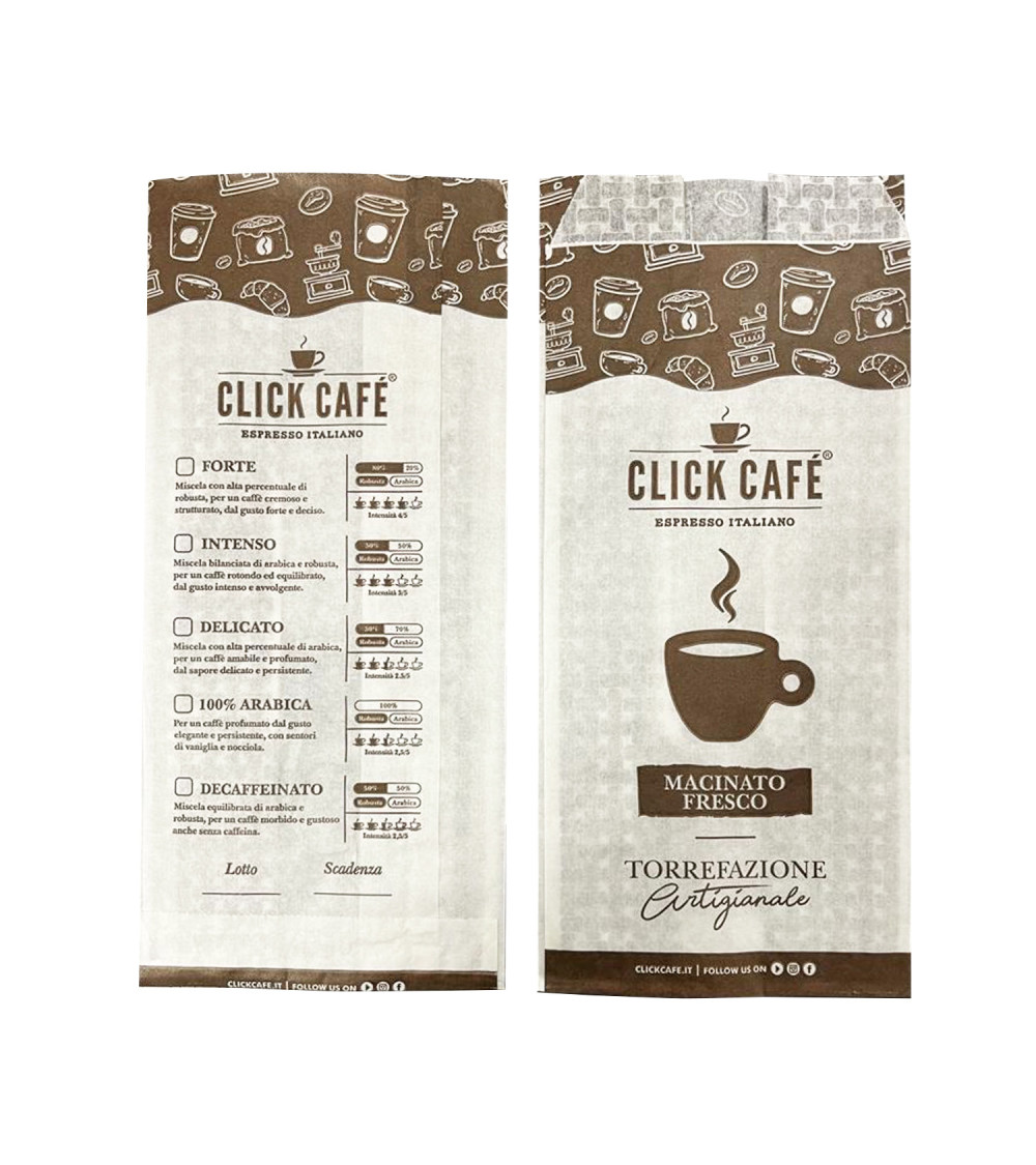 1000 SACCHETTI CLICK CAFE' 300 GR CARTA ANTIGRASSO CHIUSURA CON CLIP