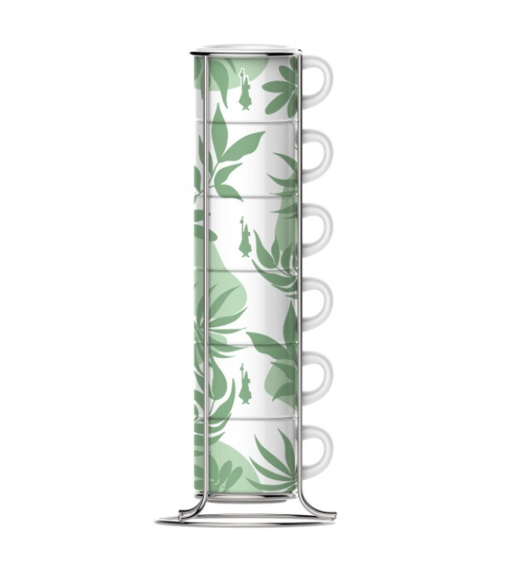 Bialetti 6 Tazzine caffè foglia Verde impilab. incluso porta tazzine Bialetti 6 Tazzine caffè foglia Verde impilab. incluso porta tazzine