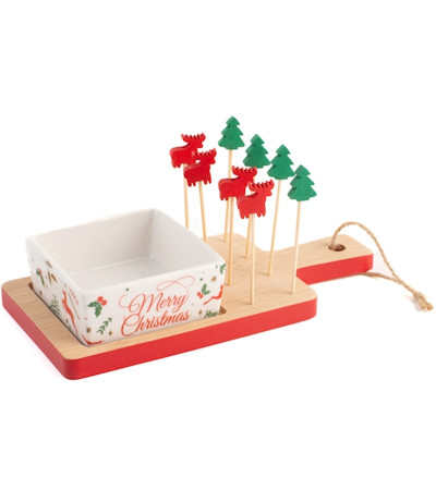 Set Aperitivo Coppetta Xmas Pcl base in Bambù + 8 Stecchi Gift Box