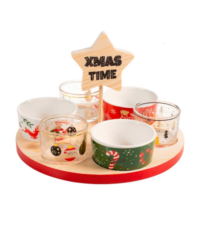 Set Aperitivo 8 Pezzi Xmas Pcl con base in Bambù Tondo  Gift Box